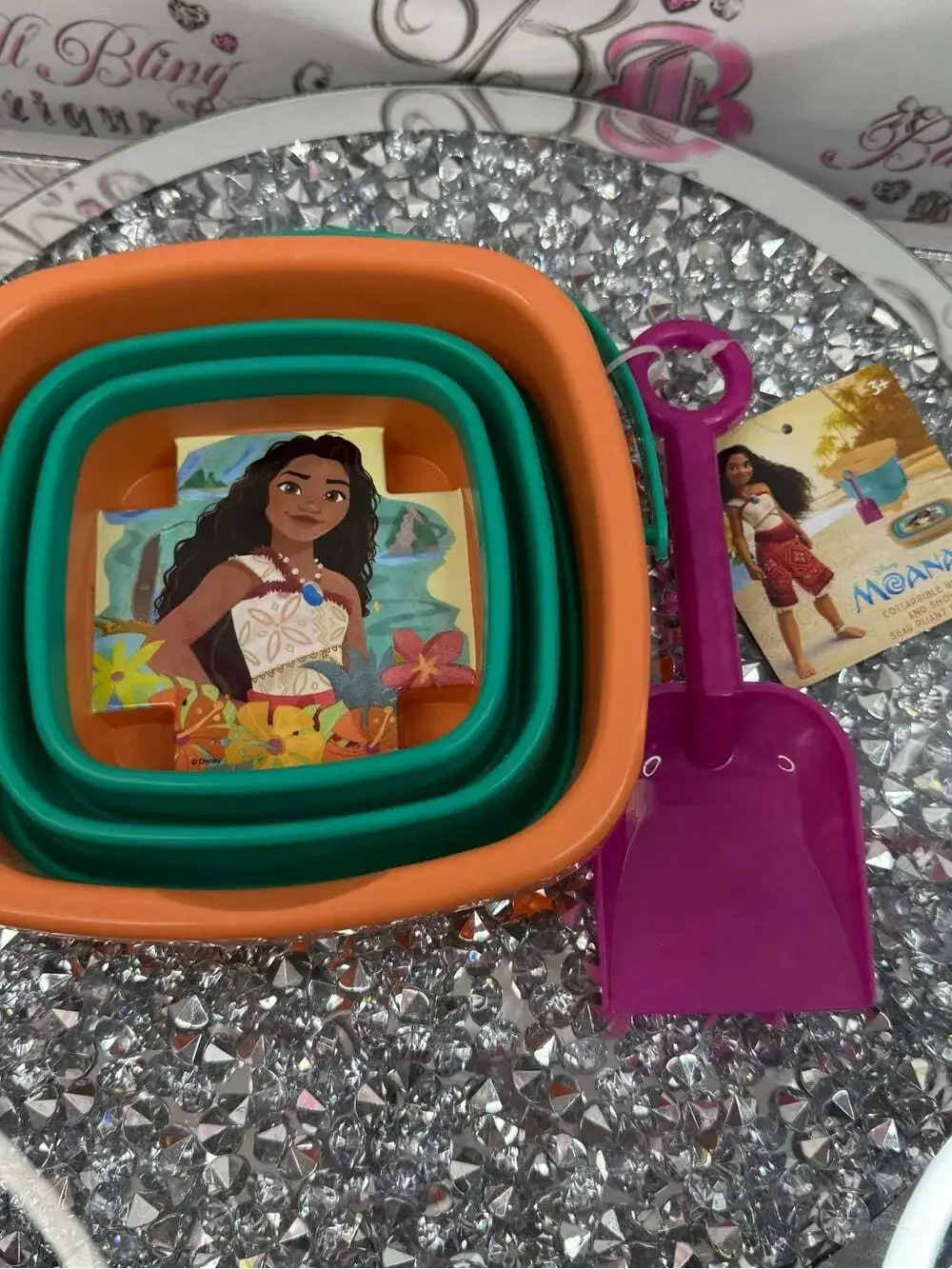 Disney beach buckets NEW Orange & Teal Moana Square Party Buckets Set scoop